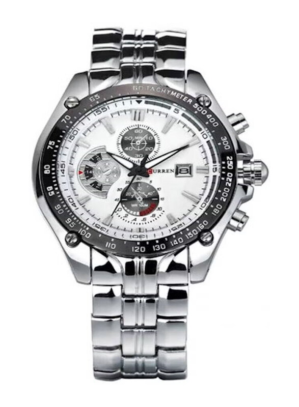 

Curren Analog Watch for Men with Stainless Steel Band, Chronograph, 8083, Silver-White