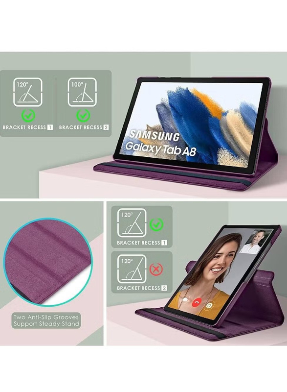 Samsung Galaxy Tab A8 10.5 Inch 2021 360 Degree Rotating Stand Auto Sleep/Wake Folio Leather Smart Tablet Phone Flip Case Cover, Purple