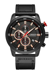 Curren Analog Watch for Men with Leather Band, Water Resistant and Chronograph, 8291, Black