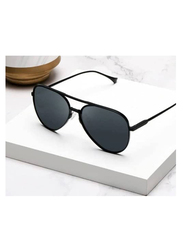 Full-Rim Aviator Black Sunglasses Unisex, Grey Lens