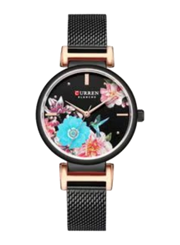 Curren Analog Watch for Women with Stainless Steel Band, Water Resistant, 9053, Black