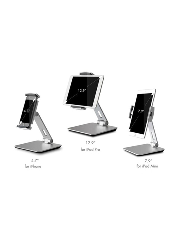 Upergo AP-7XN Aluminum Alloy Adjustable Phone & Tablet Stand/Holder for upto 14" Devices, Silver