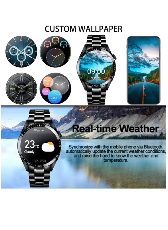 Stainless Steel Fitness Smartwatch with IP67 Waterproof for Android iOS, Black