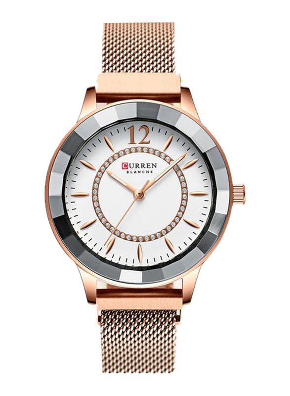 Curren Stylish Analog Watch for Women with Stainless Steel Band, J4065RW-KM, Rose Gold-White