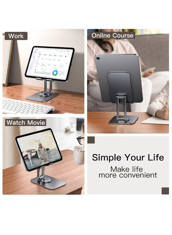 Hyx Adjustable Swivel Desktop Holder With 360 Degree Rotating Base Tablet Stand, Grey