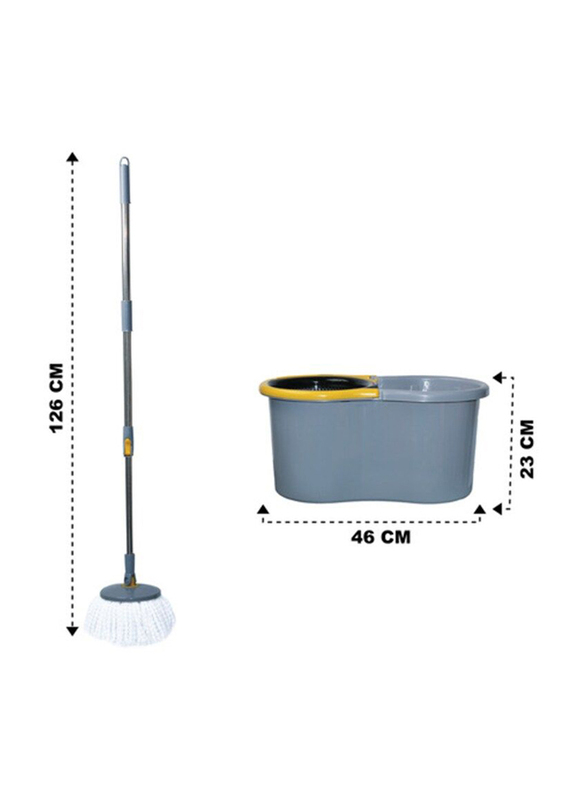 Esqube 360 Degree Spin Steel Bowl Bucket Mop Set, Grey