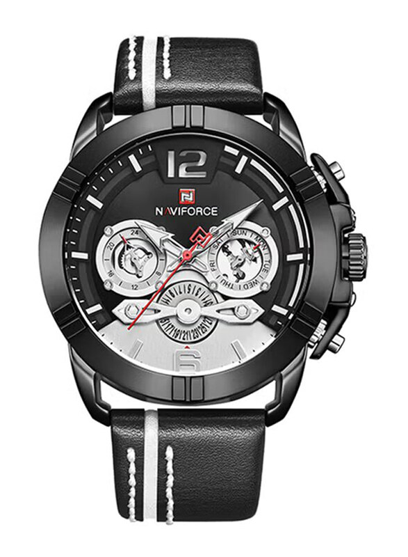 

Naviforce Analog Watch for Men with Leather Band, Water Resistant, NF9168, Black-Multicolour