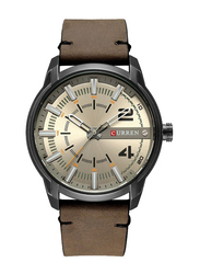 Curren Stylish Analog Watch for Men with Leather Band, J3111GYW-KM, Beige-Brown