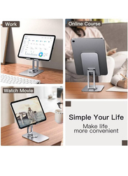 Hyx Adjustable Swivel Desktop Holder With 360 Degree Rotating Base Tablet Stand, Silver