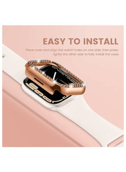 2-Piece Protective PC Bling Diamond Crystal Frame Smartwatch Case Cover for Apple Watch Series 7 41mm, Silver/Rose Gold