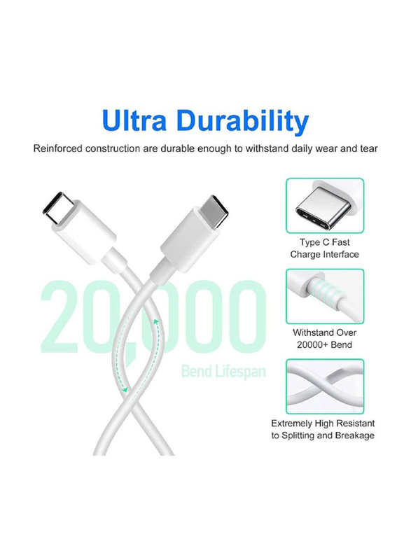 1-Meter Power Delivery Fast Charging Cable, USB Type-C to USB Type-C, White