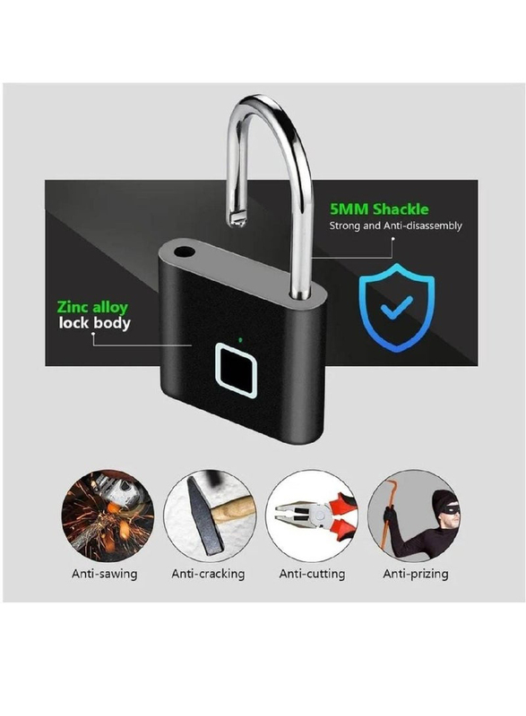 Arabest Smart Digital Alarm Pad Fingerprint Lock/Smart Biometric Fingerprint Padlock, Black