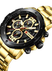Curren Analog Watch for Men with Stainless Steel Band, Water Resistant and Chronograph, 8336, Gold-Black
