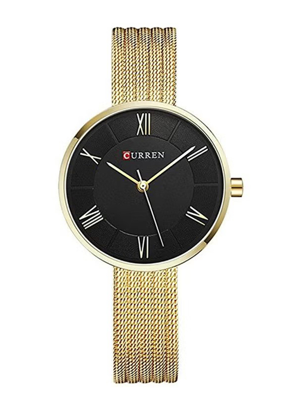 Curren Analog Watch for Women with Stainless Steel Band, Water Resistant, WT-CU-9020-GO#D2, Gold-Black