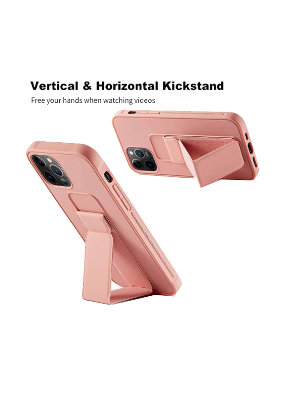 Apple iPhone 11 Pro Max Silicone Protective Mobile Phone Case Cover with Magnetic Stand, Holder, Vertical & Horizontal Hand Strap and Grip, Pink