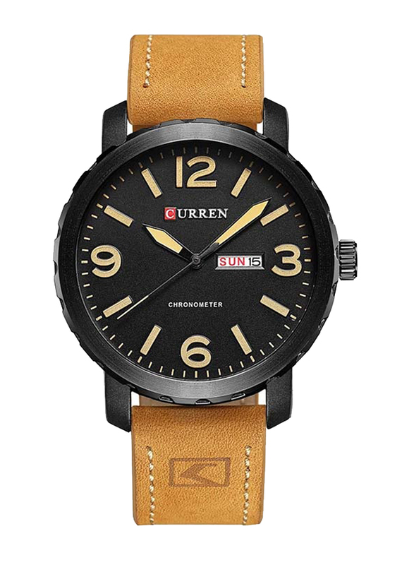 Curren Analog Watch for Men with Leather Band, M-8273-2, Brown-Black