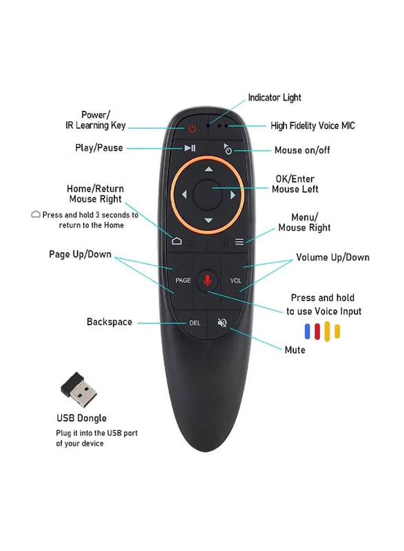 Voice Air Mouse Wireless Remote Control with 6 Axis Gyroscope and IR for Android TV Box/PC/Smart TV/HTPC/Projector, Black