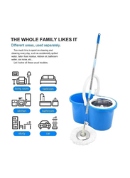 Spin Mop With Bucket For Floor Cleaning Microfiber Mops & Bucket with Wringer Set, Blue/White