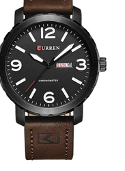 Curren Analog Wrist Watch for Men with Leather Band, Water Resistant, 8273, Brown-Black