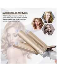 Rozia Professional 3-Barrel Curling Iron with 2-Speed Temperature Control, White/Gold