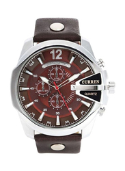 Curren Analog Watch for Men with Leather Band, Water Resistant and Chronography, 8176, Brown