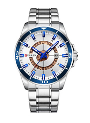 Curren Analog Watch for Men with Stainless Steel Band, Silver-Blue