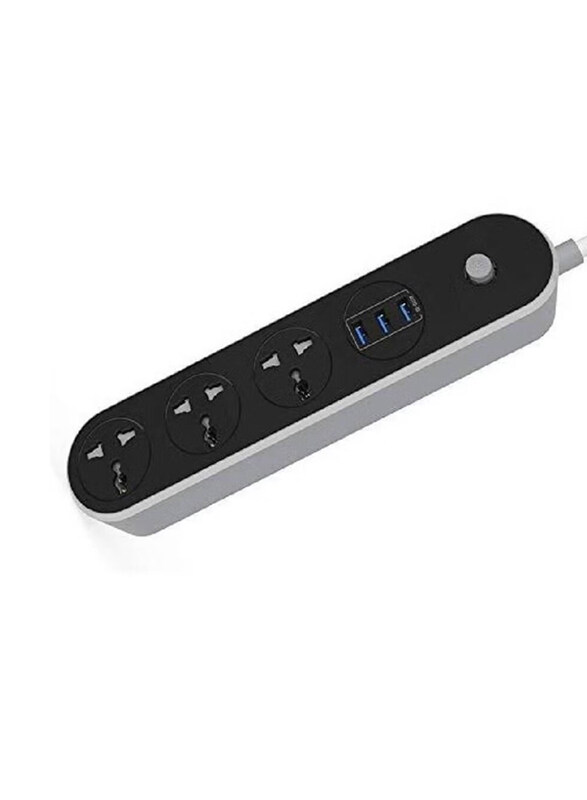 XiuWoo EU Plug 3 Sockets 3 USB Ports Type Desktop USB Charger Power Strip, SC3301, Black/White