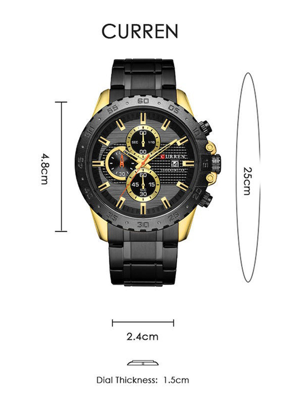 Curren Analog Watch for Men with Stainless Steel Band, Water Resistant and Chronograph, J3946G-B-KM, Black