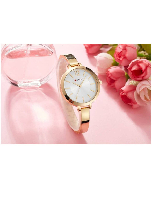 Curren Analog Watch for Women with Stainless Steel Band, Water Resistant, 9012, Gold-White