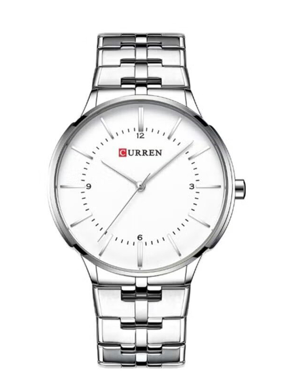 Curren Analog Watch for Men with Stainless Steel Band, Water Resistant, 8327, Silver-White