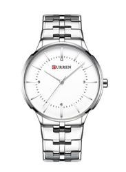 Curren Analog Watch for Men with Stainless Steel Band, Water Resistant, 8327, Silver-White