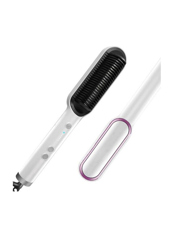 Ionic Hair Straightener And Curler 2-in-1 Anti-Scald Fast Heating Auto-Off Safe Straightening Comb for Women, White