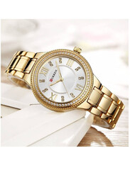 Curren Analog Watch for Women with Stainless Steel Band, Water Resistant, 9004, Gold-White