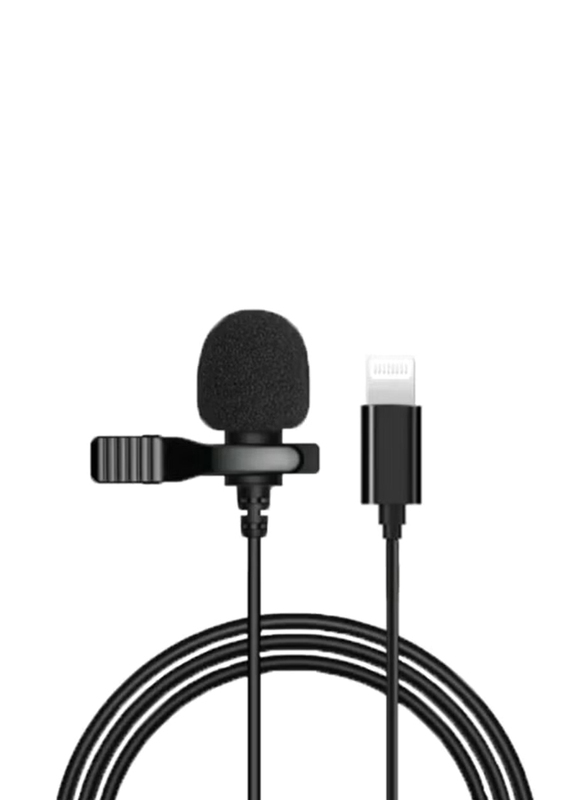 Universal Wired Mini Portable Microphone Condenser Lightning Clip on Lapel Lavalier Mic, Black