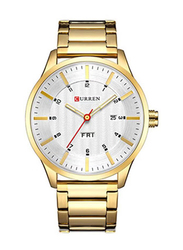 Curren Analog Watch for Men with Metal Band, Water Resistant, 8316, Gold-White
