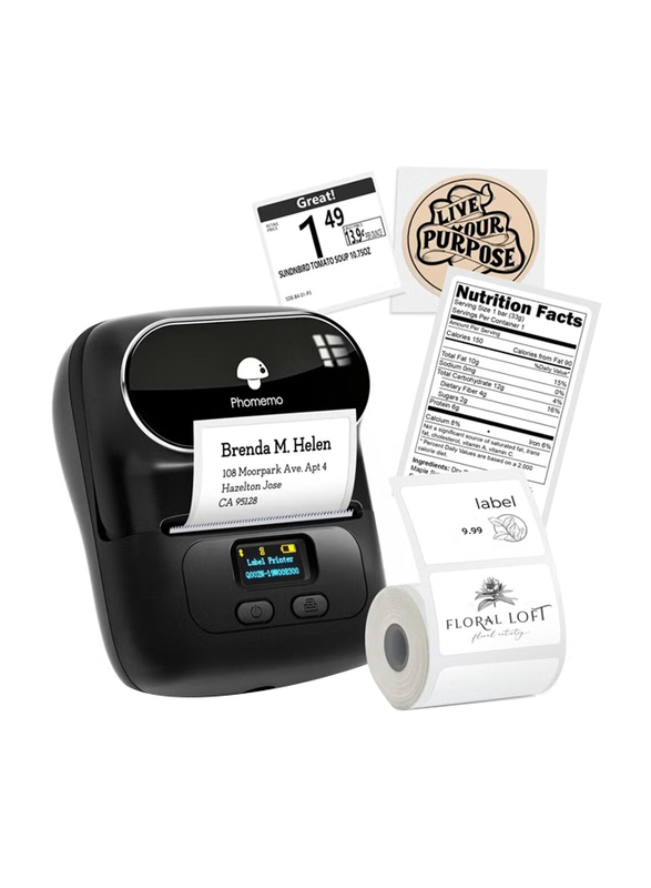 Phomemo Portable Bluetooth Thermal Mini Label Maker Printer, M110, Black