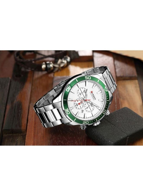 Curren Analog Wrist Watch for Men with Stainless Steel Band and Chronograph, J3626SGR-KM, Silver-White