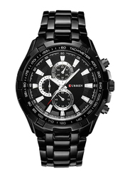 Curren Analog Watch for Men with Stainless Steel Band, Water Resistant and Chronograph, 8023, Black-Black