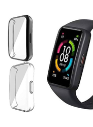 Full Coverage Scratch Proof Bumper Soft TPU Cover for Huawei Band 6/Honor Band 6, 2 Pieces, Black/Clear