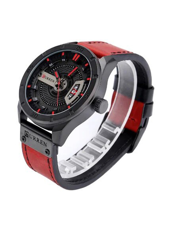 Curren Analog Watch for Men with Leather Band, Water Resistant, J4171BR-KM, Red-Black