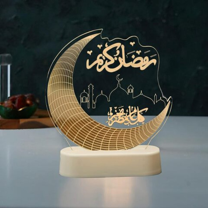 Hilalful Ramadan Kareem Crescent Stand Decoration Lights, Warm White