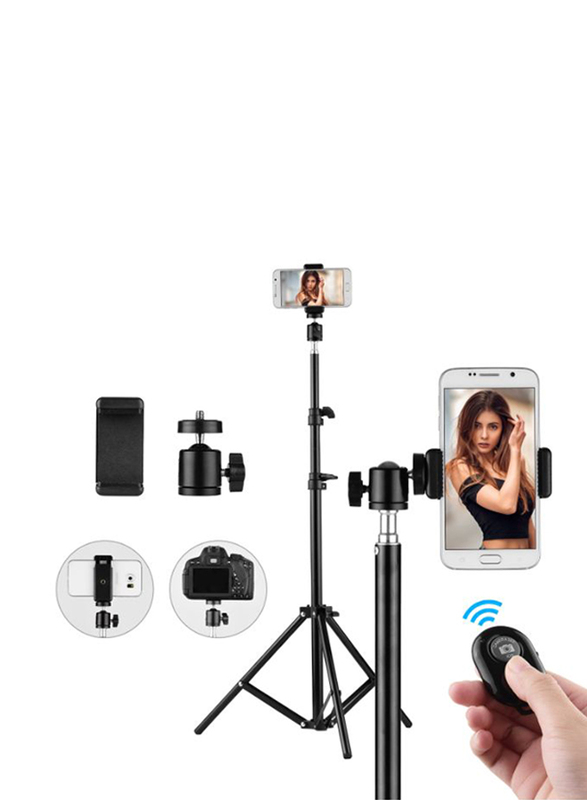 Aluminium Alloy Studio Photography Light Tripod Stand with Ball Head Cellphone Clamp, Black