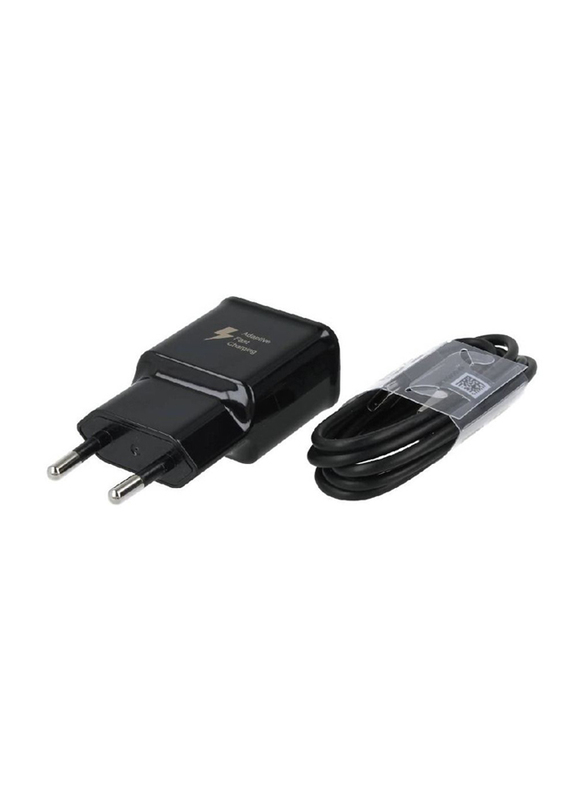 2-Pin Fast Travel Charging Adapter with USB Type-C Data Cable, Black