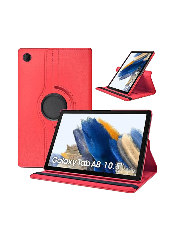 Samsung Galaxy Tab A8 Leather Tablet Flip Case Cover with 360 Degree Rotating Stand, Red