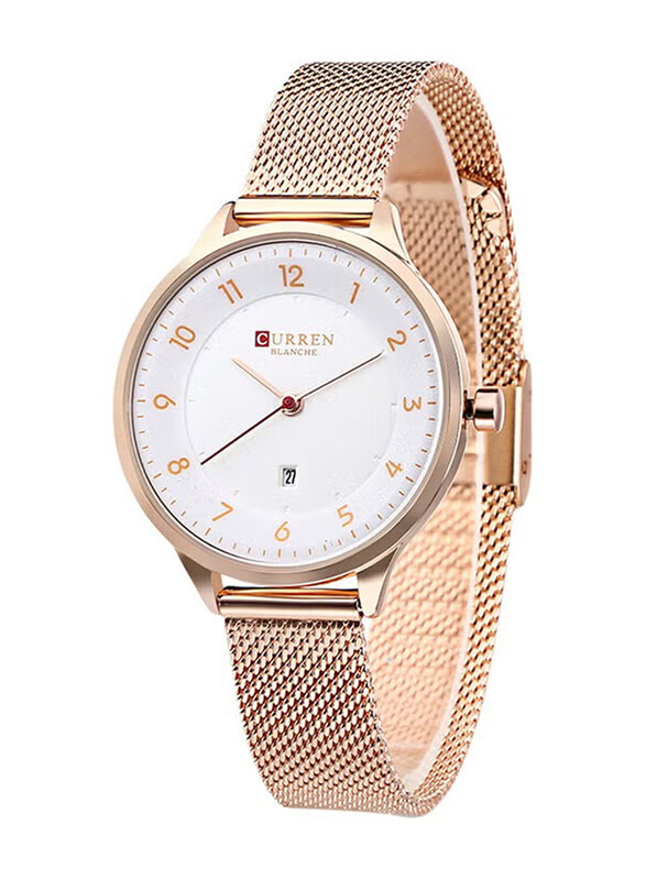 

Curren Quartz Analog Watch for Women with Stainless Steel Band, Water Resistant, 2619405, Rose Gold-White