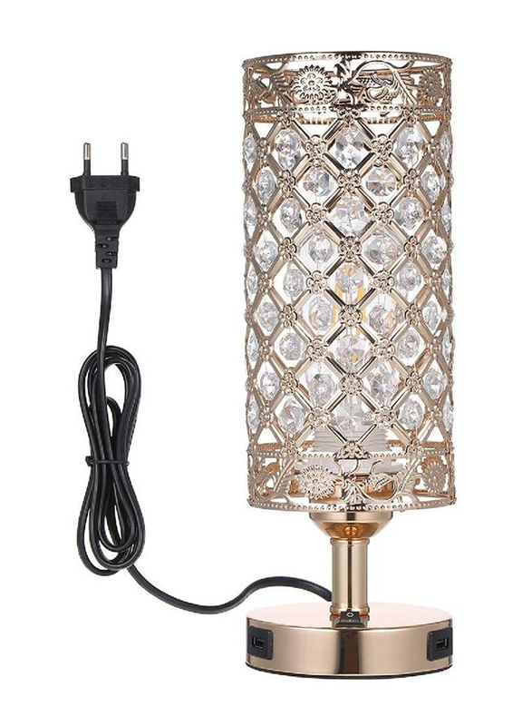 Arabest Crystal Bedside Table Lamp Decorative Desk Light with Dual USB Charge Ports, Gold