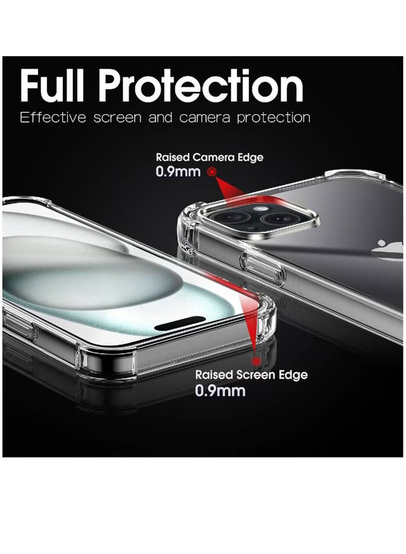 Olliwon Apple iPhone 15 Plus 6.7 Inch Protective Shockproof Anti-Scratch Transparent Camera Protection Mobile Phone Case Cover, Clear