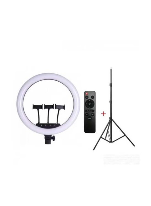 18 Inch Adjustable Brightness Selfie Ring Light Kit with Tripod Stand and Remote, Black/White