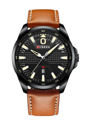 Curren Quartz Analog Watch for Men with Leather Band, Water Resistant, J4364B-KM, Brown-Black