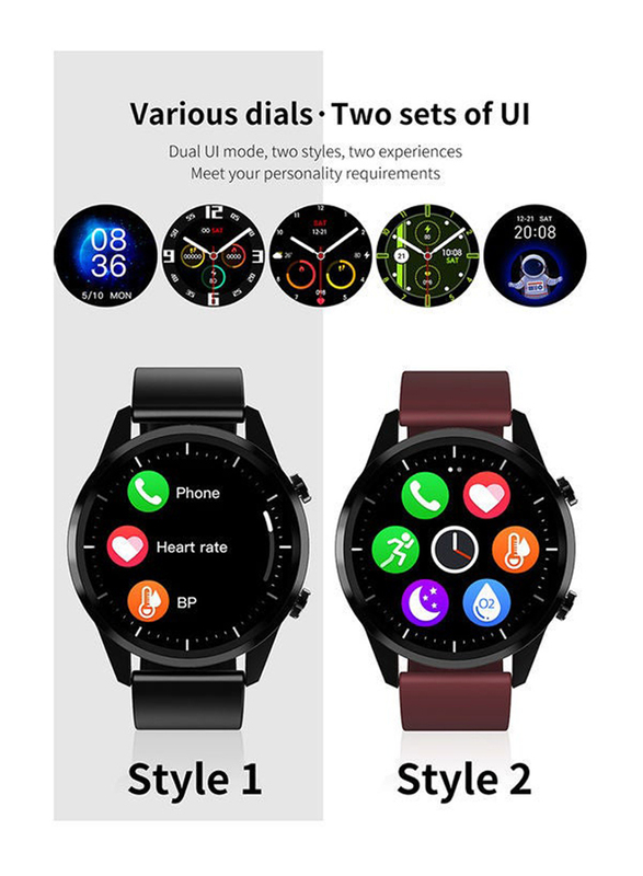 1.28-inch Smartwatch, Full Touch, Heart Rate, Blood Pressure Detecting, Black